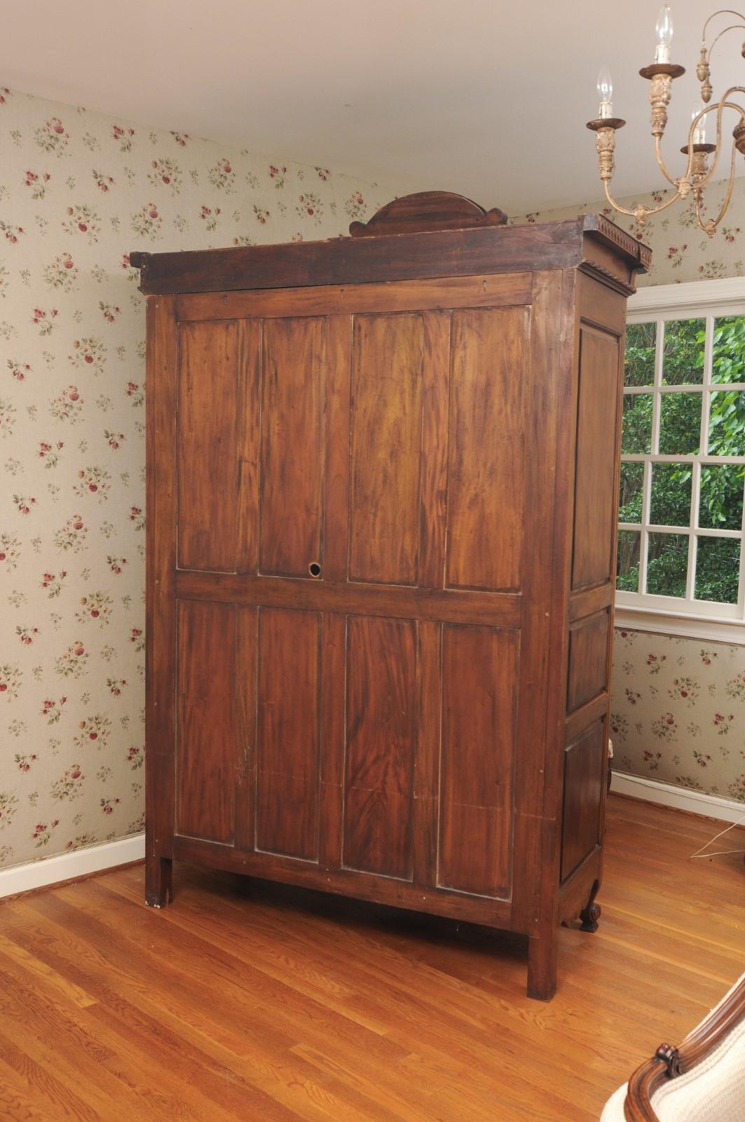 19th Century French 1890s Walnut Wedding Armoire with Carved Doves, Quiver and Lutes