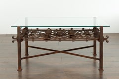 French 1892 Iron Balcony Fragment Made into a Coffee Table with Glass Top