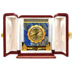 French 18ct Gold Lapis Clock by de Brysal in Case, Late 1960s
