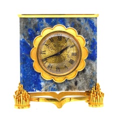 French 18ct Gold Lapis Clock by de Brysal in Case, Late 1960s
