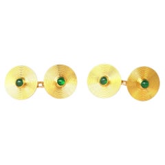 French 18ct Gold Round Emerald Cufflinks, 1960s