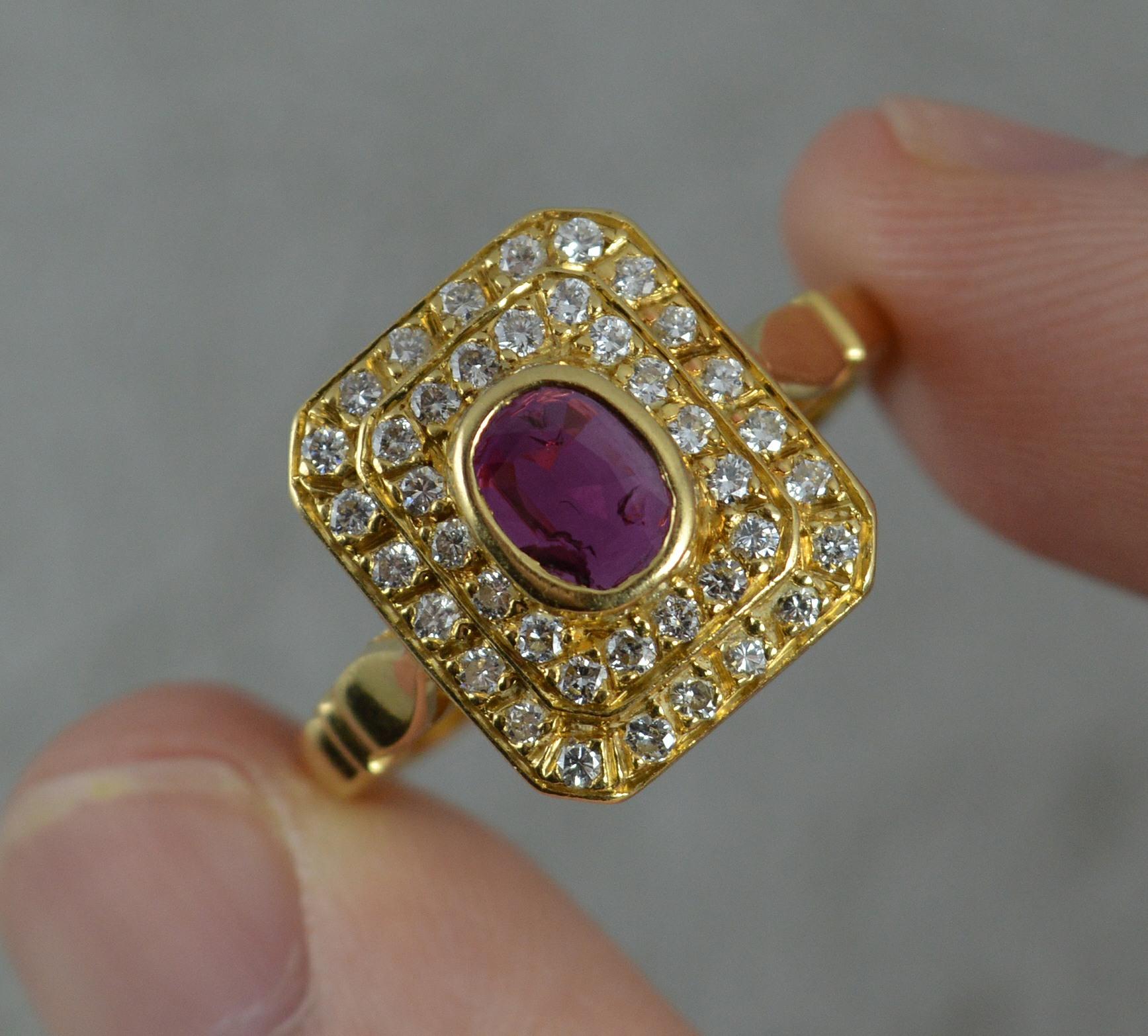 Oval Cut French 18 Carat Gold Ruby and Diamond Cluster Ring