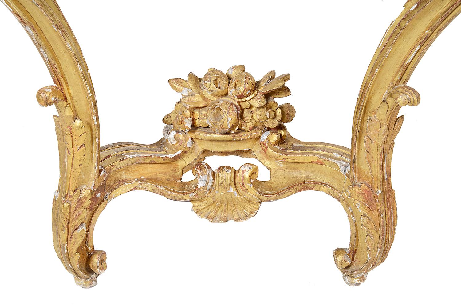 French 18h Century Carved Giltwood, Marble Topped Console Table For Sale 1