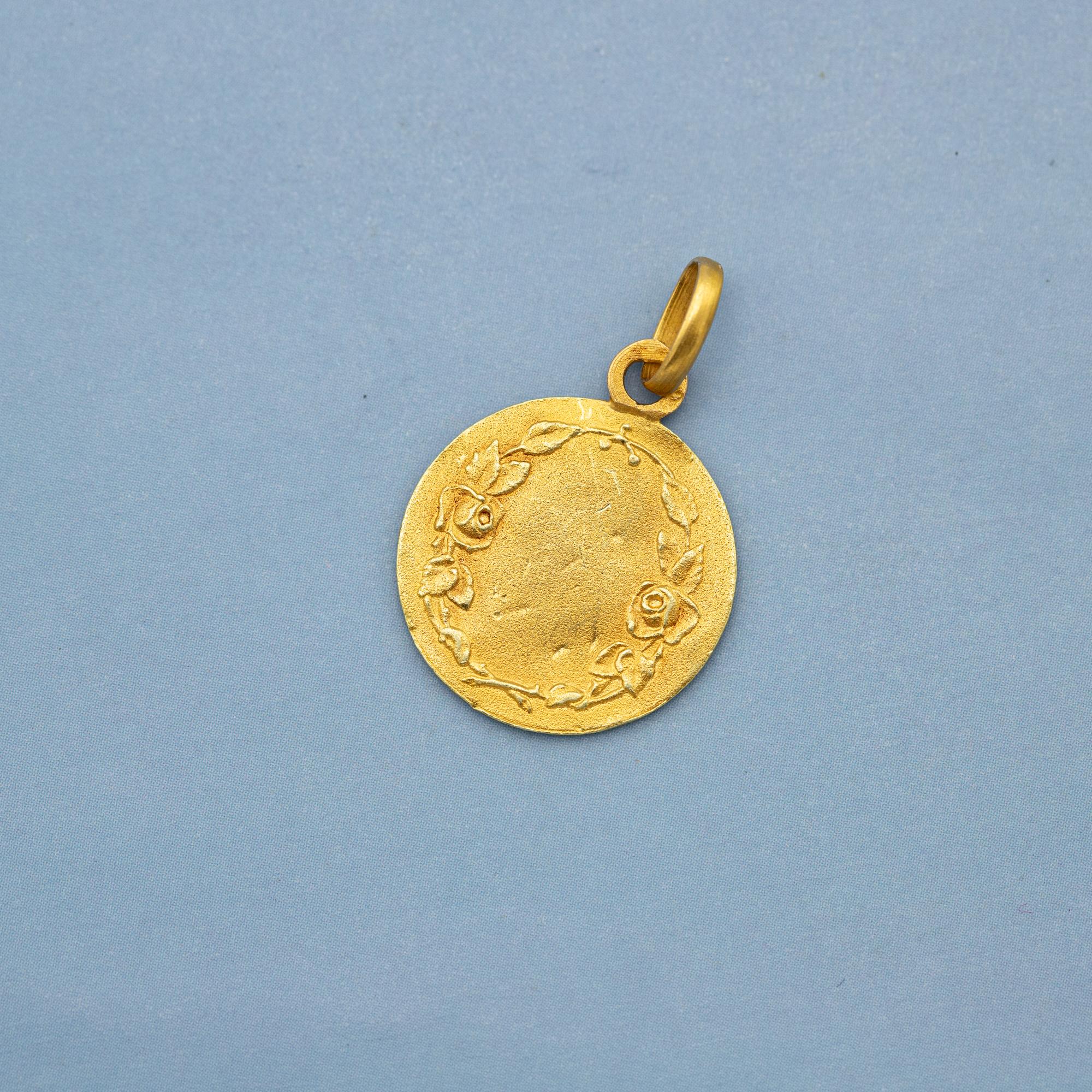 French 18k Cute Angel Raphael medal - Cherub - Good Luck Art Deco medallion 3