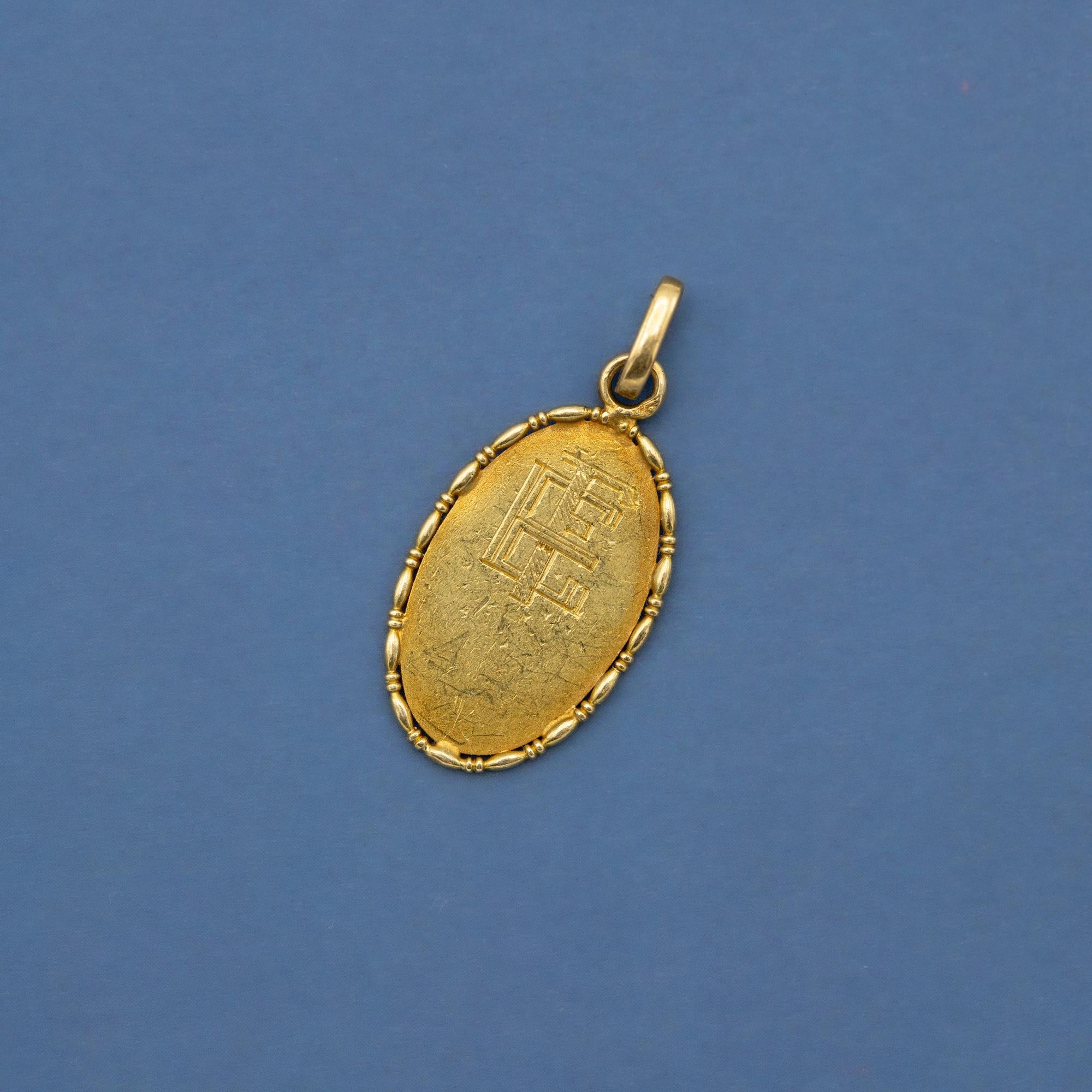 Women's or Men's French 18k Cute Angel Raphael medal - Vintage Solid yellow Gold Pendant - Cherub