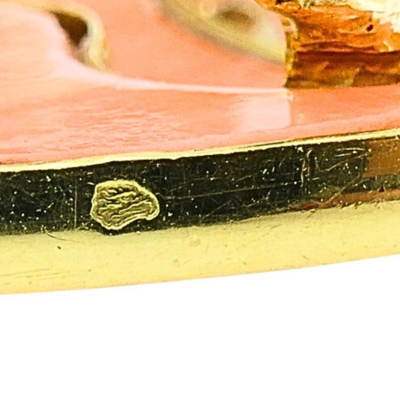 Ciondolo di corallo con diamante francese 18k Collana a catena in oro 14k in vendita 6