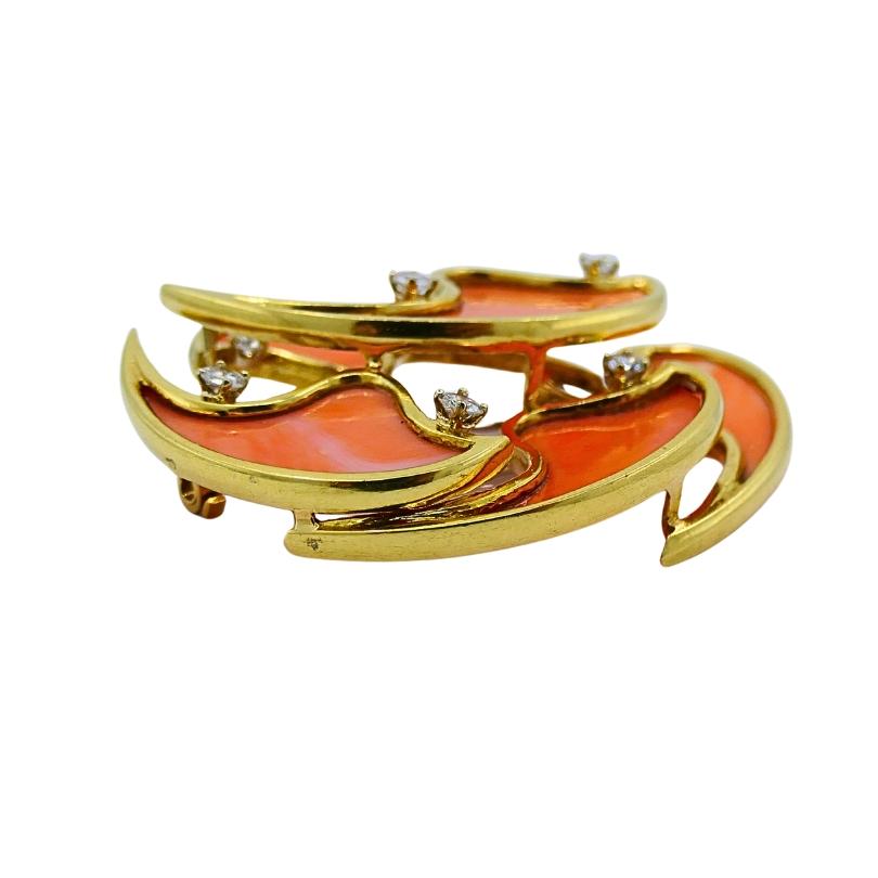 Ciondolo di corallo con diamante francese 18k Collana a catena in oro 14k in vendita 4