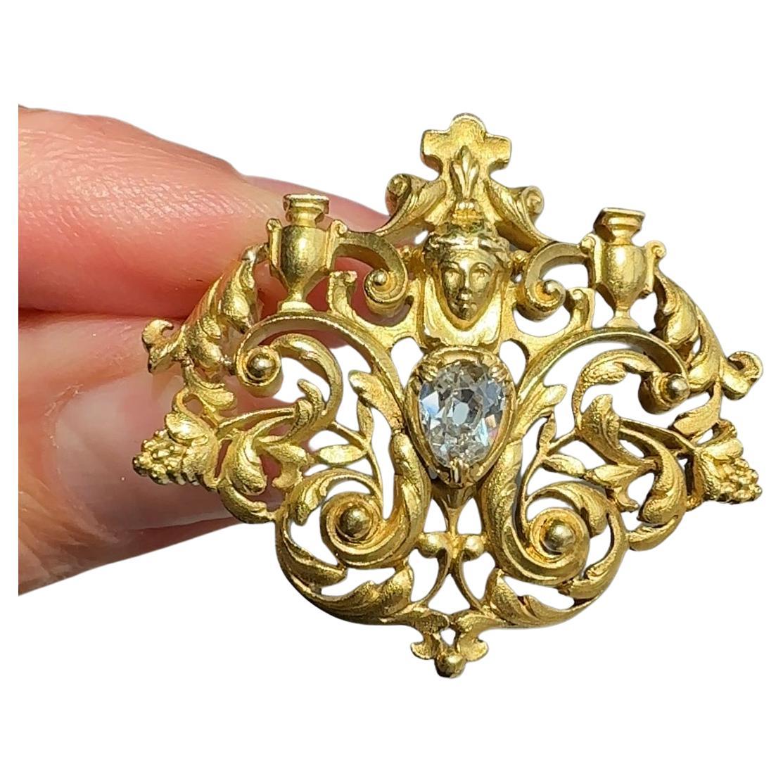 French 18K Diamond Maiden Brooch After Maison Menu For Sale