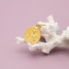 French 18k Double sided Vintage solid yellow gold Catholic Augis pendant charm