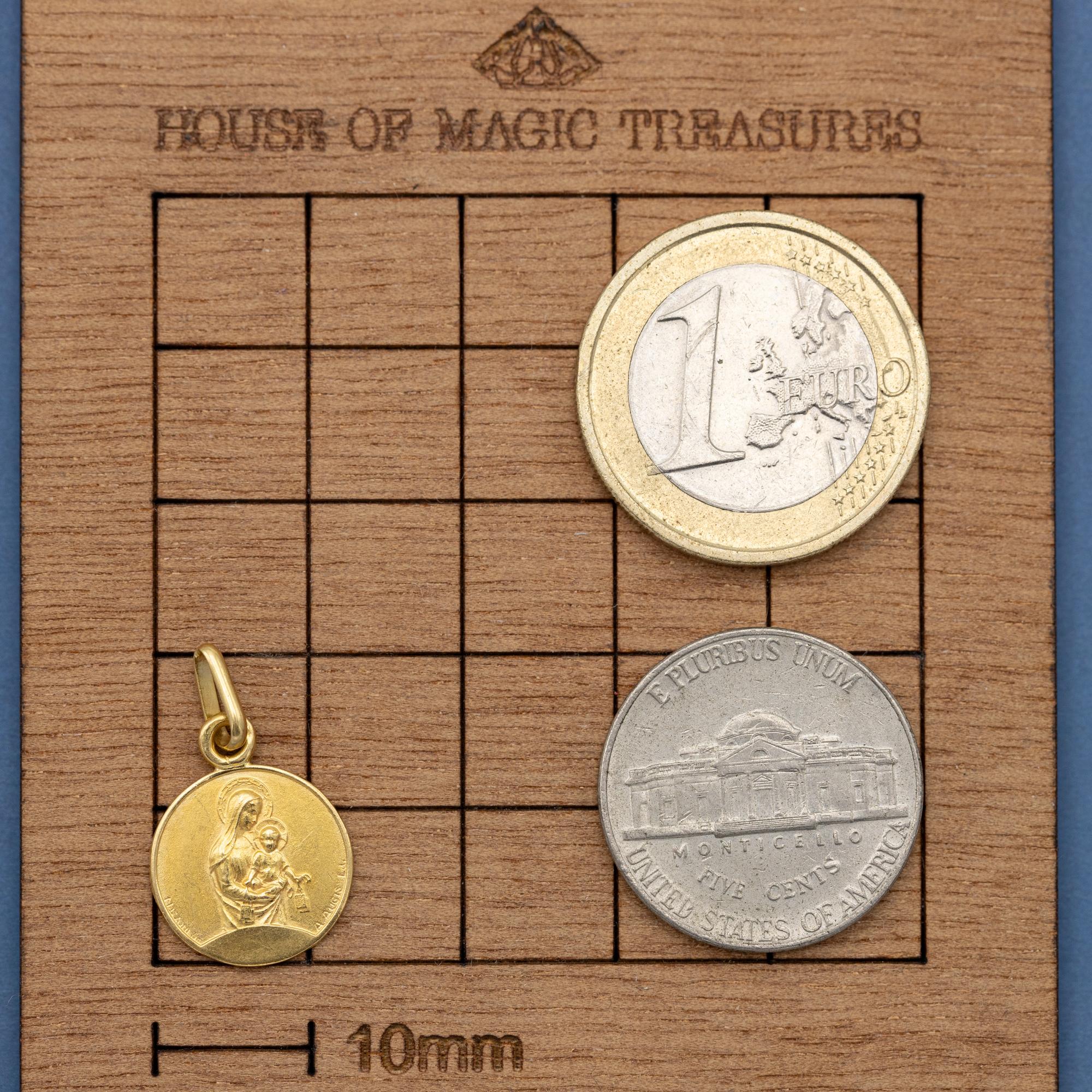 Women's or Men's French 18k Double sided Vintage solid yellow gold Catholic Augis pendant charm