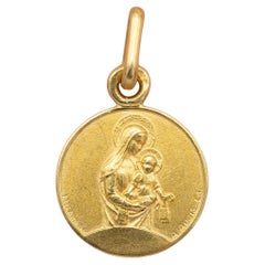 French 18k Double sided Vintage solid yellow gold Catholic Augis pendant charm