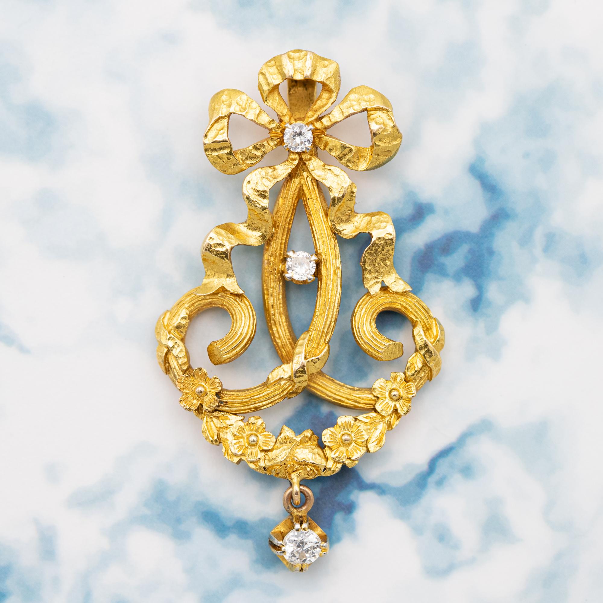 Französischer 18k außergewöhnlicher Jugendstil-Anhänger - 18 Karat Massivgold - Florales Design 1