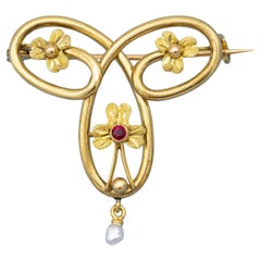Spilla floreale vittoriana francese 18k - Spilla a forma di trifoglio in oro massiccio 18 kt.