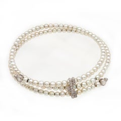 Rare French 18K GIA Certified Natural Pearl Diamond Bracelet