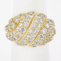 French 18k Gold 3ctw Fiery Round Pave Diamond Bold Dome Bombe Cocktail Band Ring