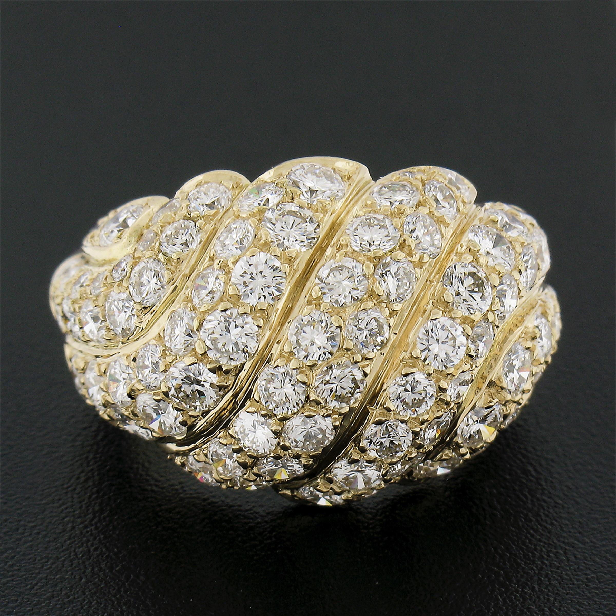 Round Cut French 18k Gold 3ctw Fiery Round Pave Diamond Bold Dome Bombe Cocktail Band Ring For Sale