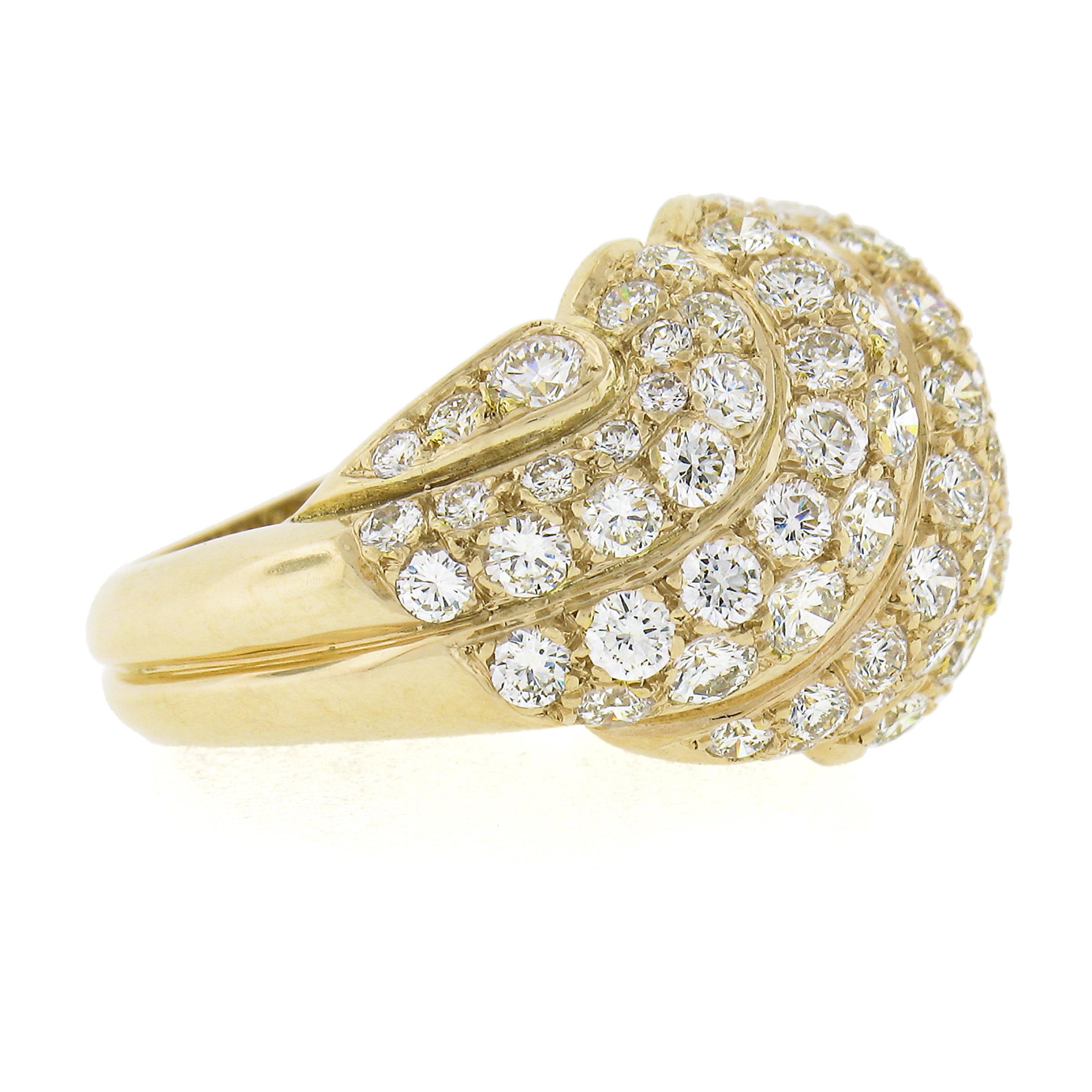 Women's French 18k Gold 3ctw Fiery Round Pave Diamond Bold Dome Bombe Cocktail Band Ring For Sale