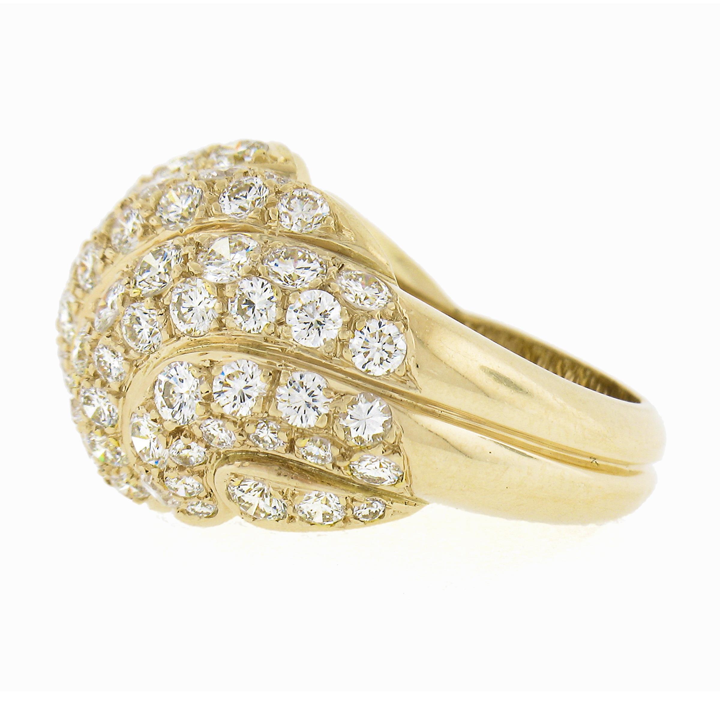 French 18k Gold 3ctw Fiery Round Pave Diamond Bold Dome Bombe Cocktail Band Ring For Sale 1