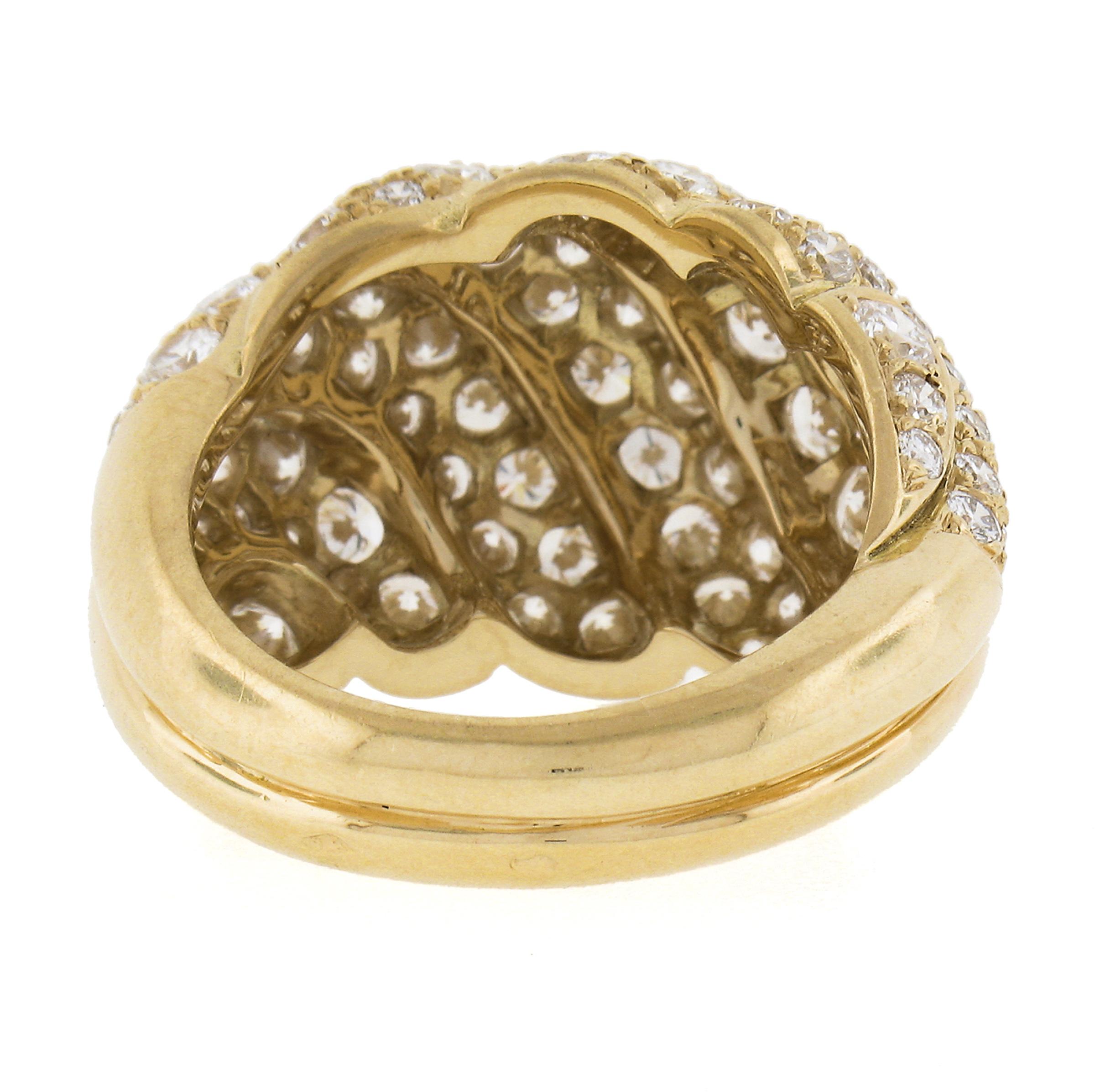 French 18k Gold 3ctw Fiery Round Pave Diamond Bold Dome Bombe Cocktail Band Ring For Sale 2