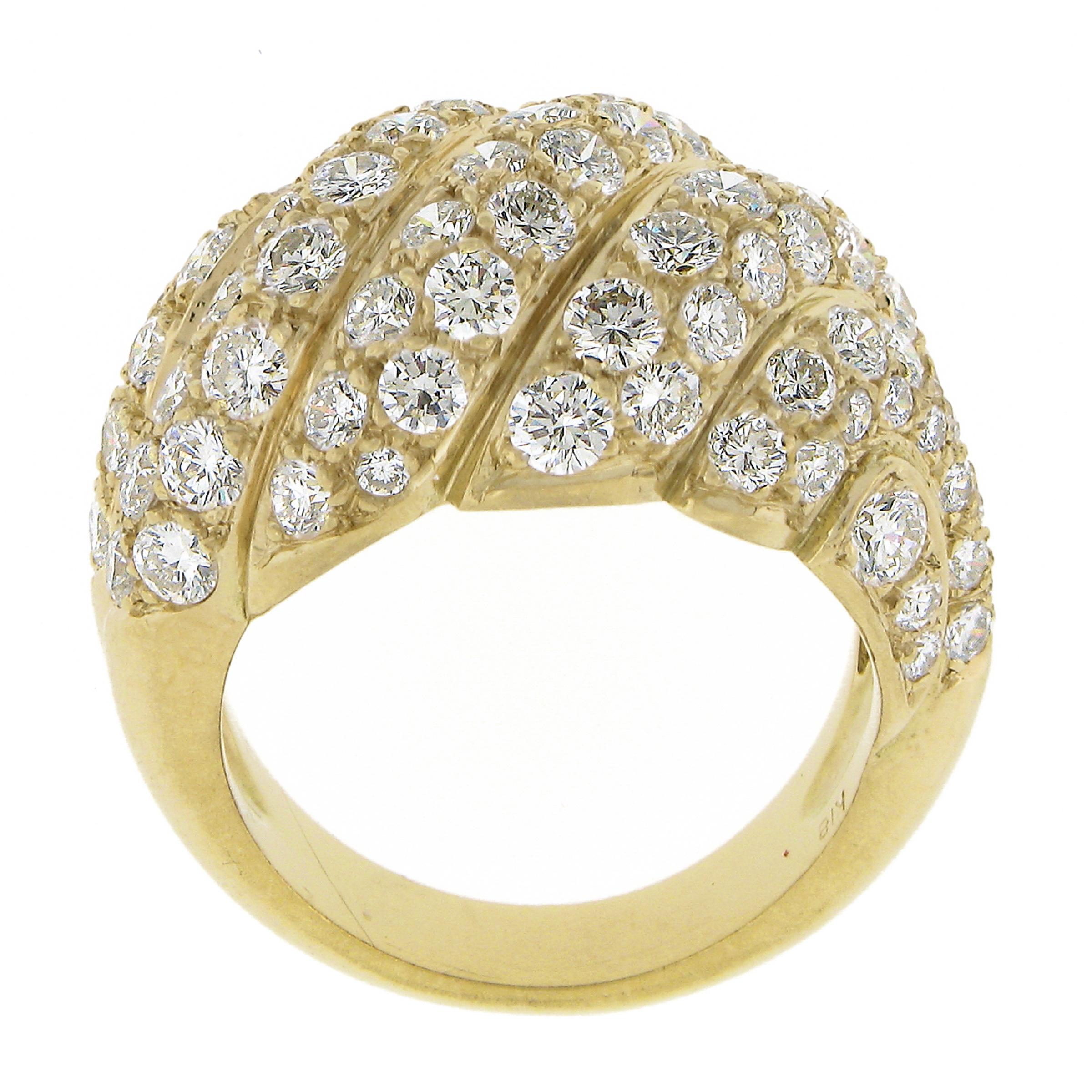 French 18k Gold 3ctw Fiery Round Pave Diamond Bold Dome Bombe Cocktail Band Ring For Sale 3