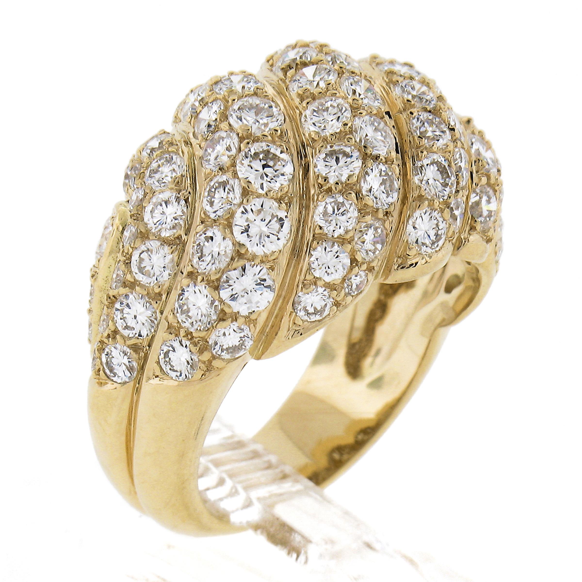 French 18k Gold 3ctw Fiery Round Pave Diamond Bold Dome Bombe Cocktail Band Ring For Sale 4