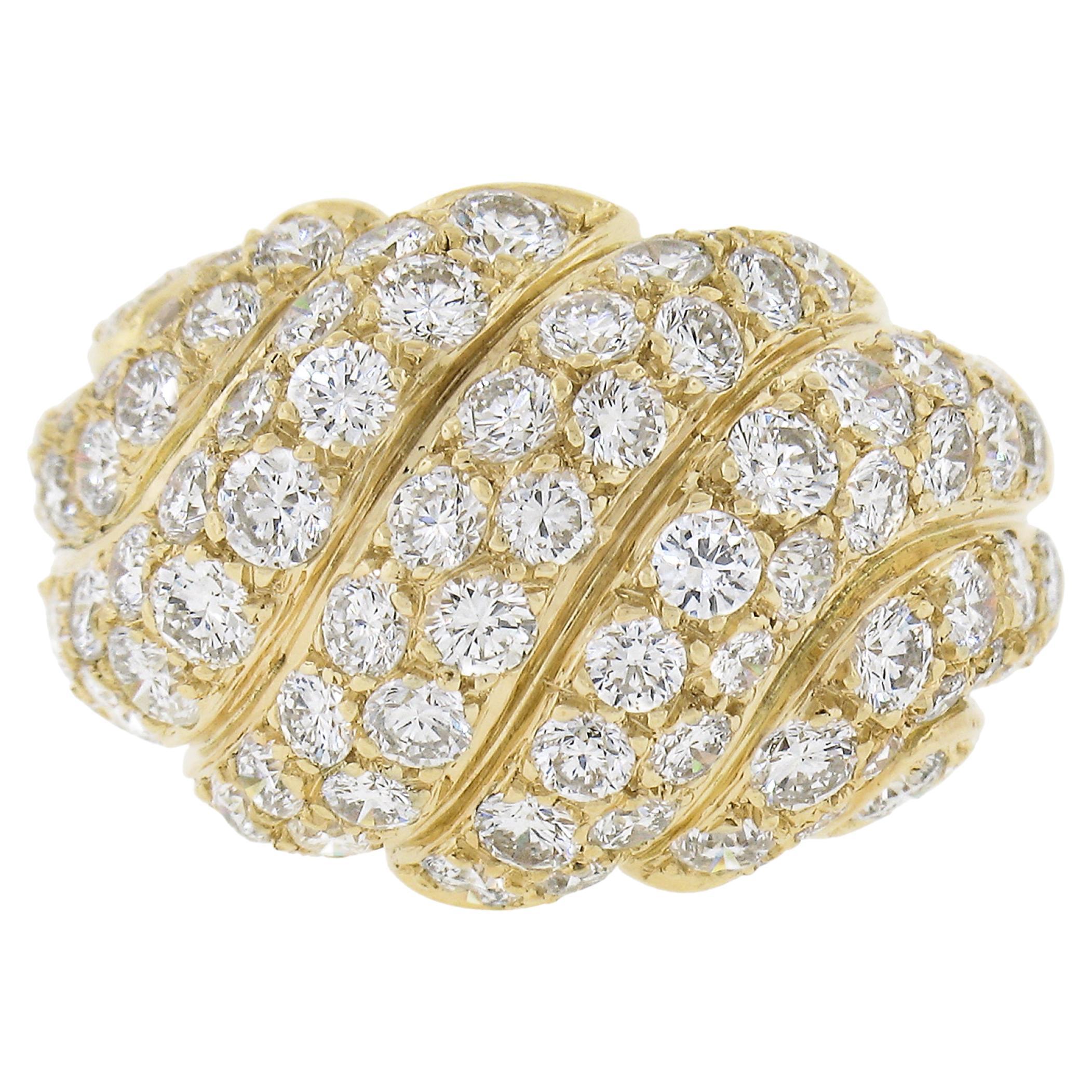 French 18k Gold 3ctw Fiery Round Pave Diamond Bold Dome Bombe Cocktail Band Ring For Sale