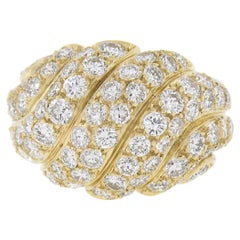 Französisch 18k Gold 3ctw feurig Runde Pave Diamant Bold Dome Bombe Cocktail Band Ring