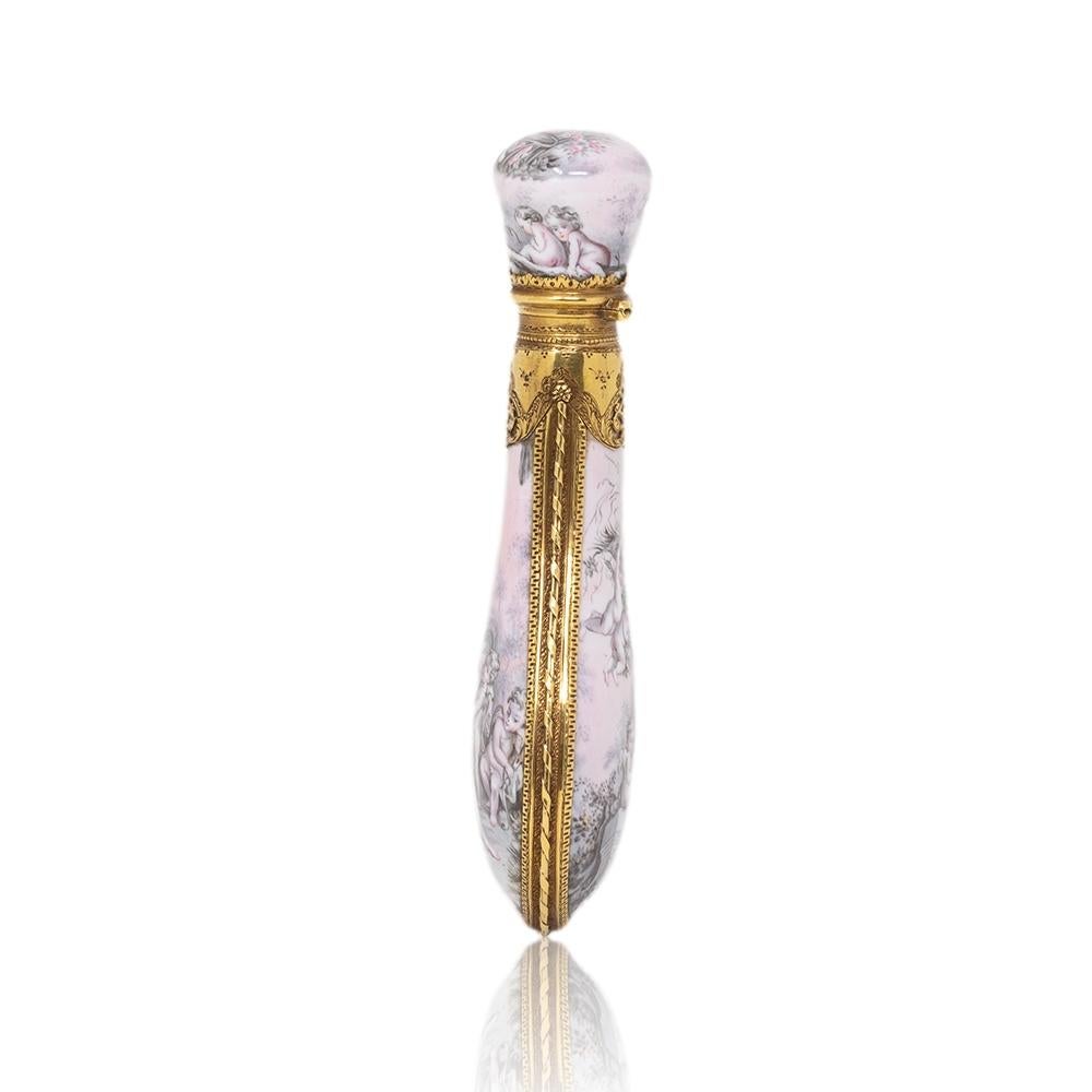 Francese Bottiglia di profumo francese in oro 18k e smalto in vendita