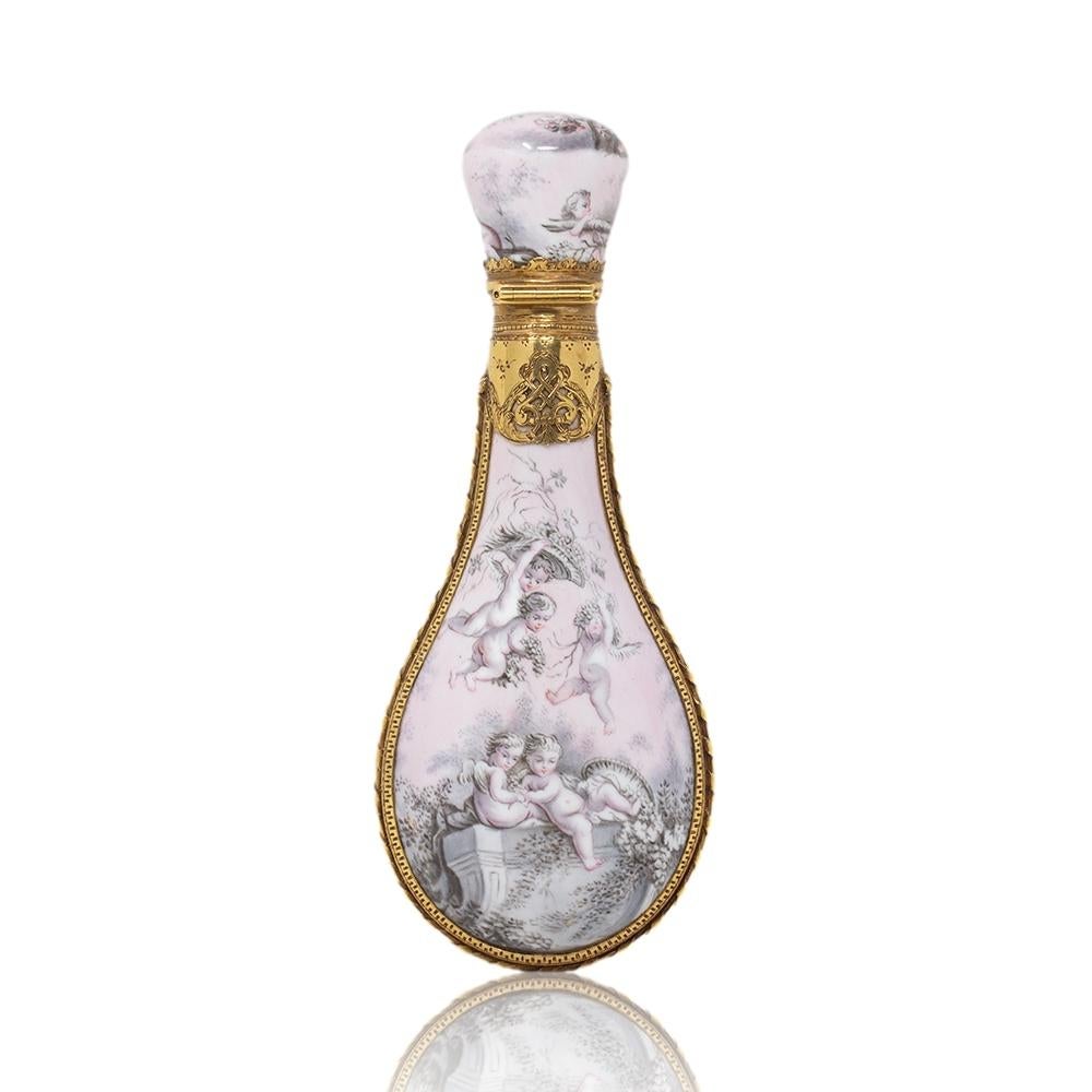 Smaltato Bottiglia di profumo francese in oro 18k e smalto in vendita