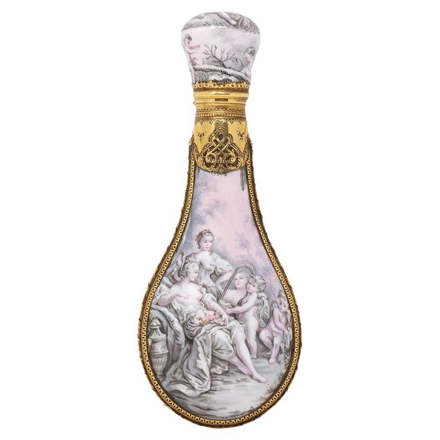 French 18k Gold and Enamel Perfume Bottle