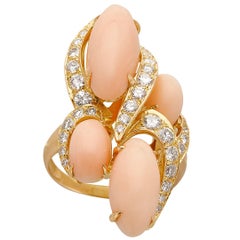 French 18k Gold Angel Skin Coral & Diamond Ring