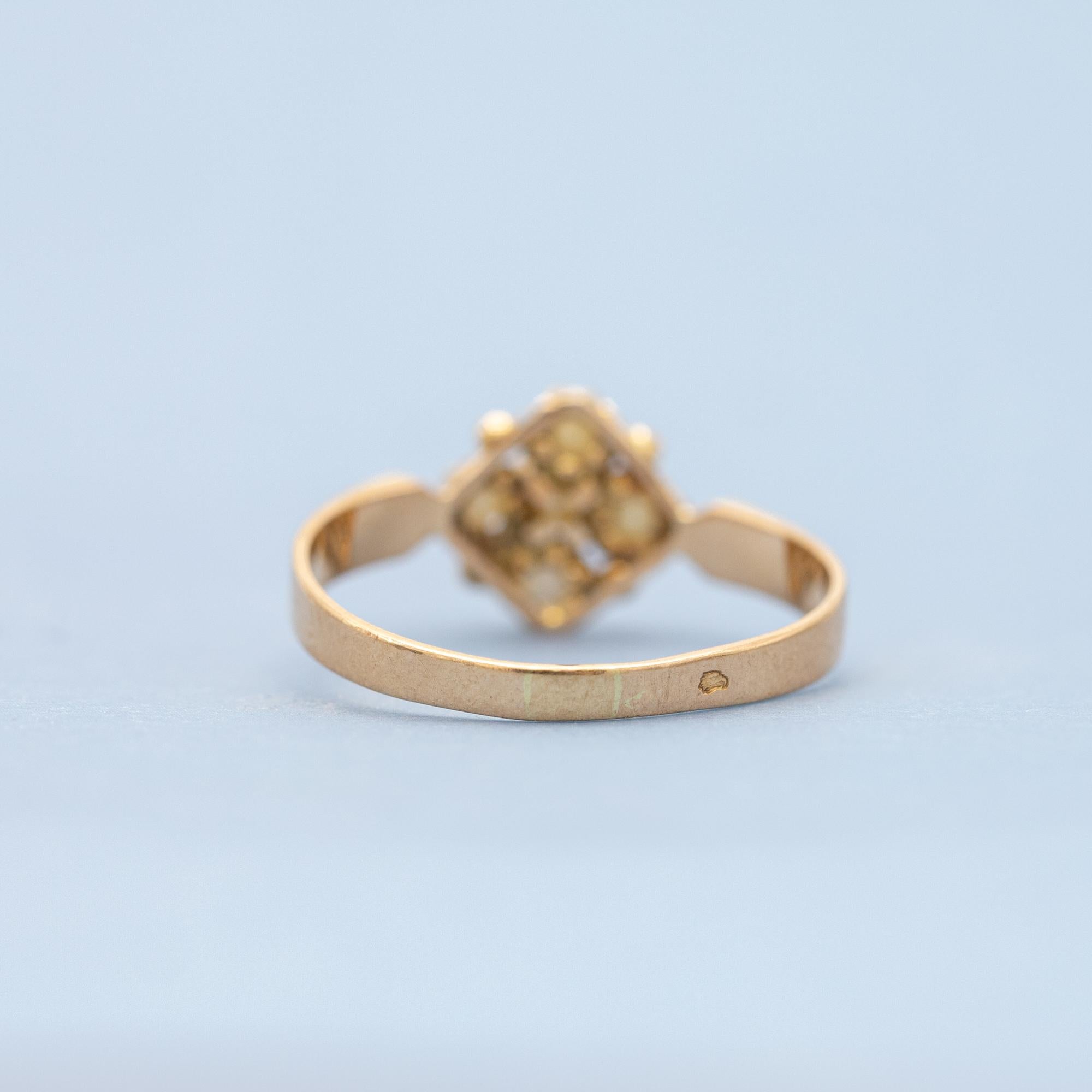 French 18k gold antique flower ring - Napoleon III - Victorian pearl jewel 4