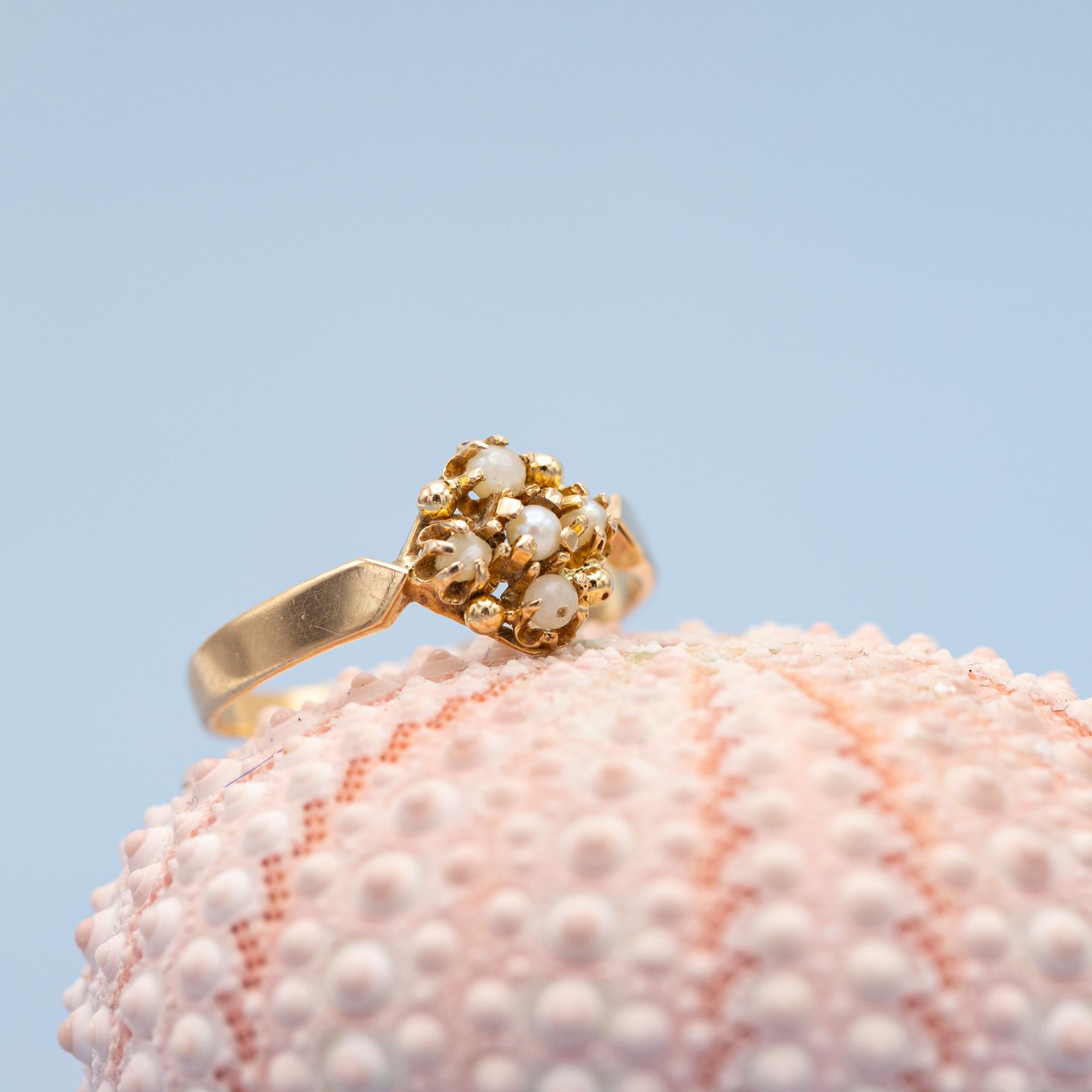 French 18k gold antique flower ring - Napoleon III - Victorian pearl jewel 2
