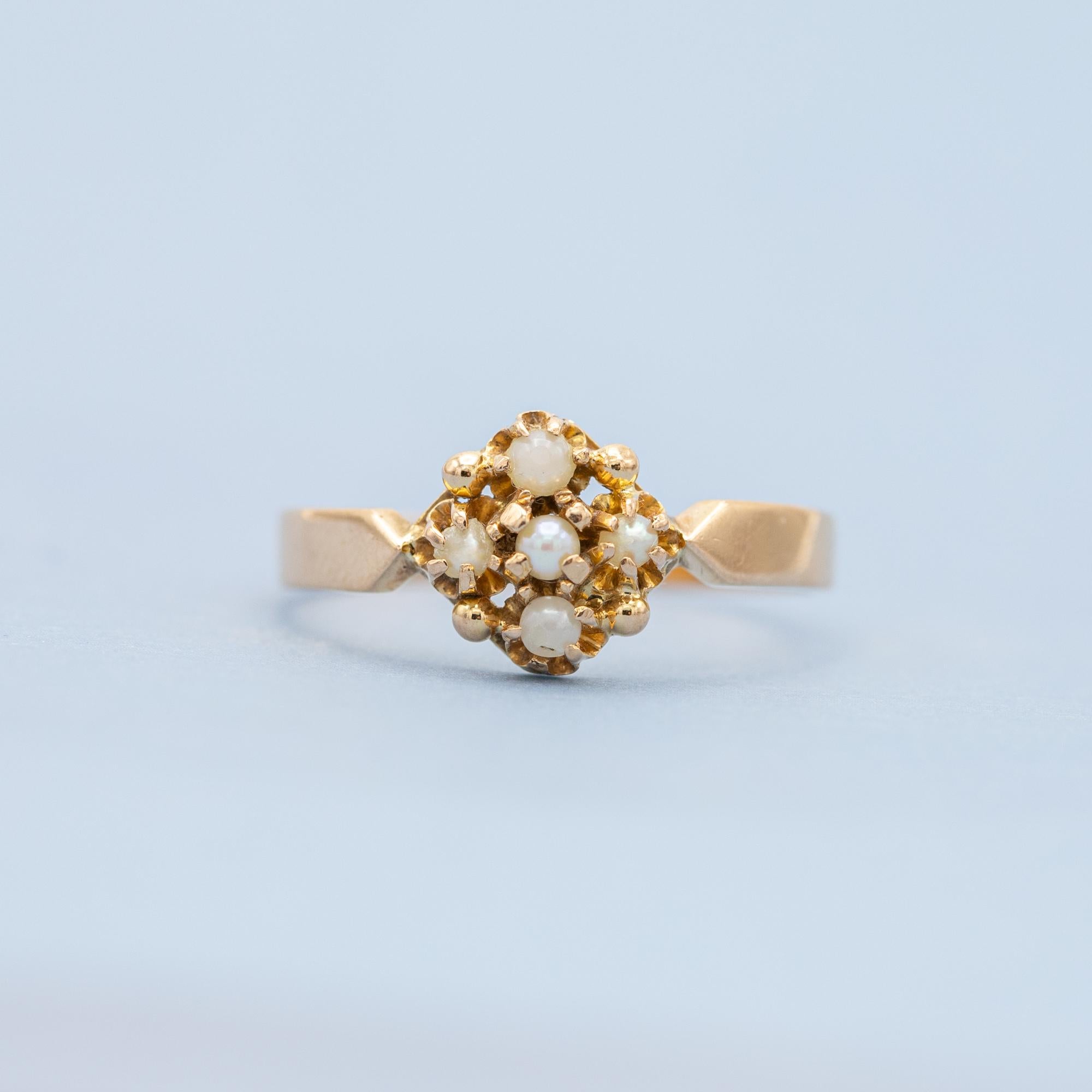French 18k gold antique flower ring - Napoleon III - Victorian pearl jewel 3