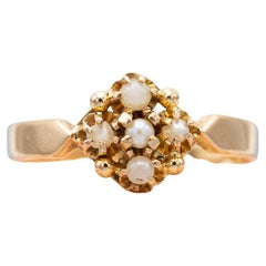 French 18k gold antique flower ring - Napoleon III - Victorian pearl jewel