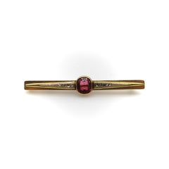French 18K Gold Brooch with Bezel Set Tourmaline and Diamonds