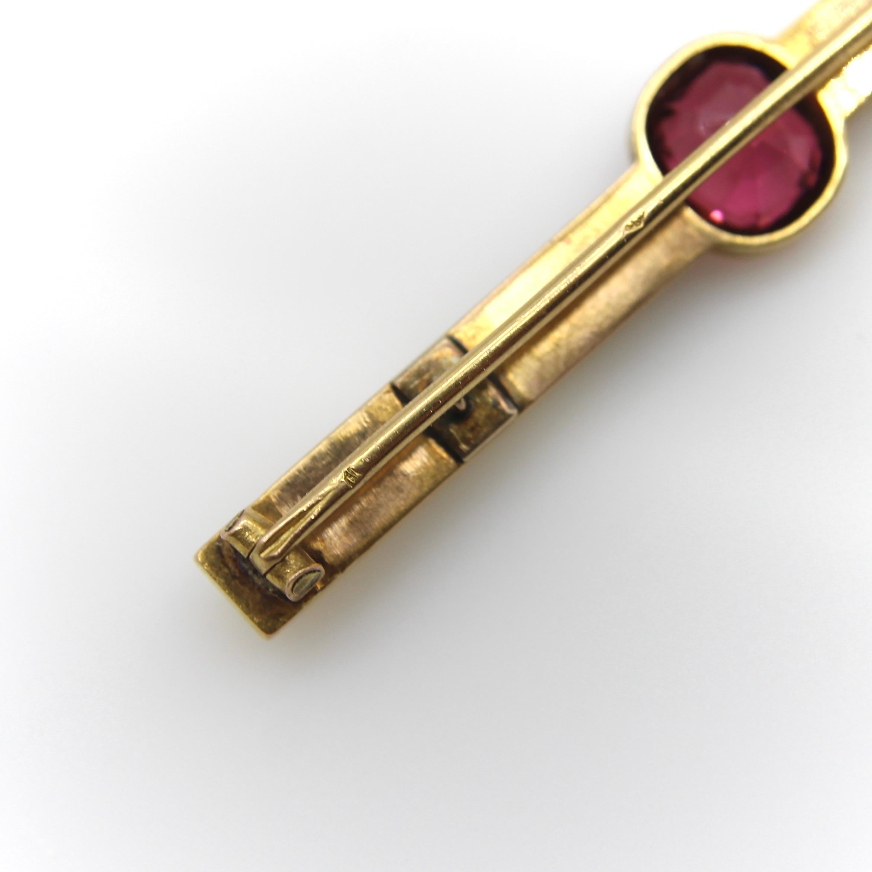 French 18K Gold Brooch with Bezel Set Tourmaline and Diamonds  For Sale 2