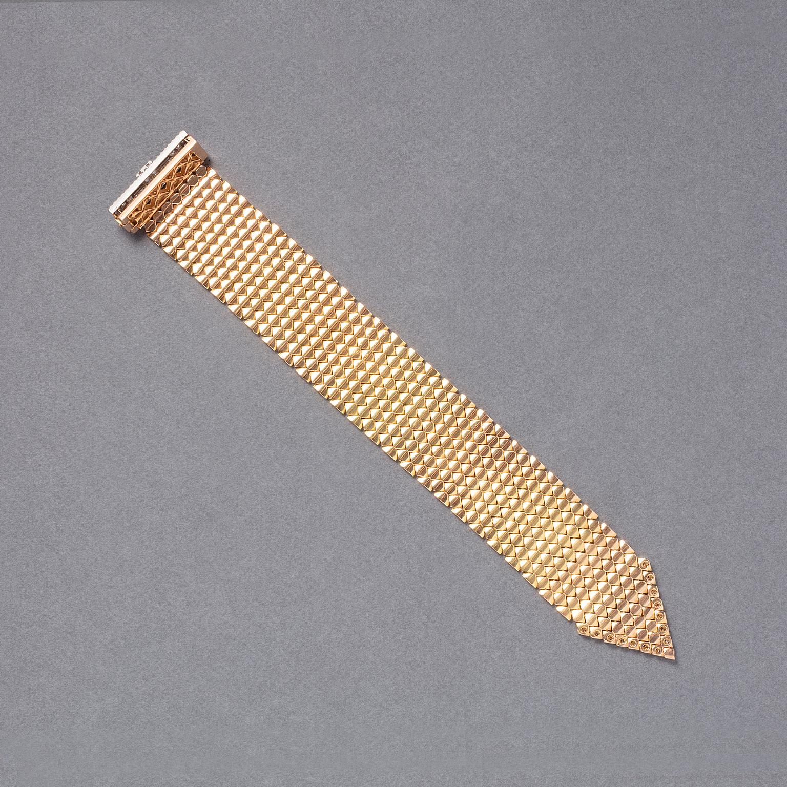Taglio singolo Bracciale francese con fibbia in oro 18k e diamanti in vendita