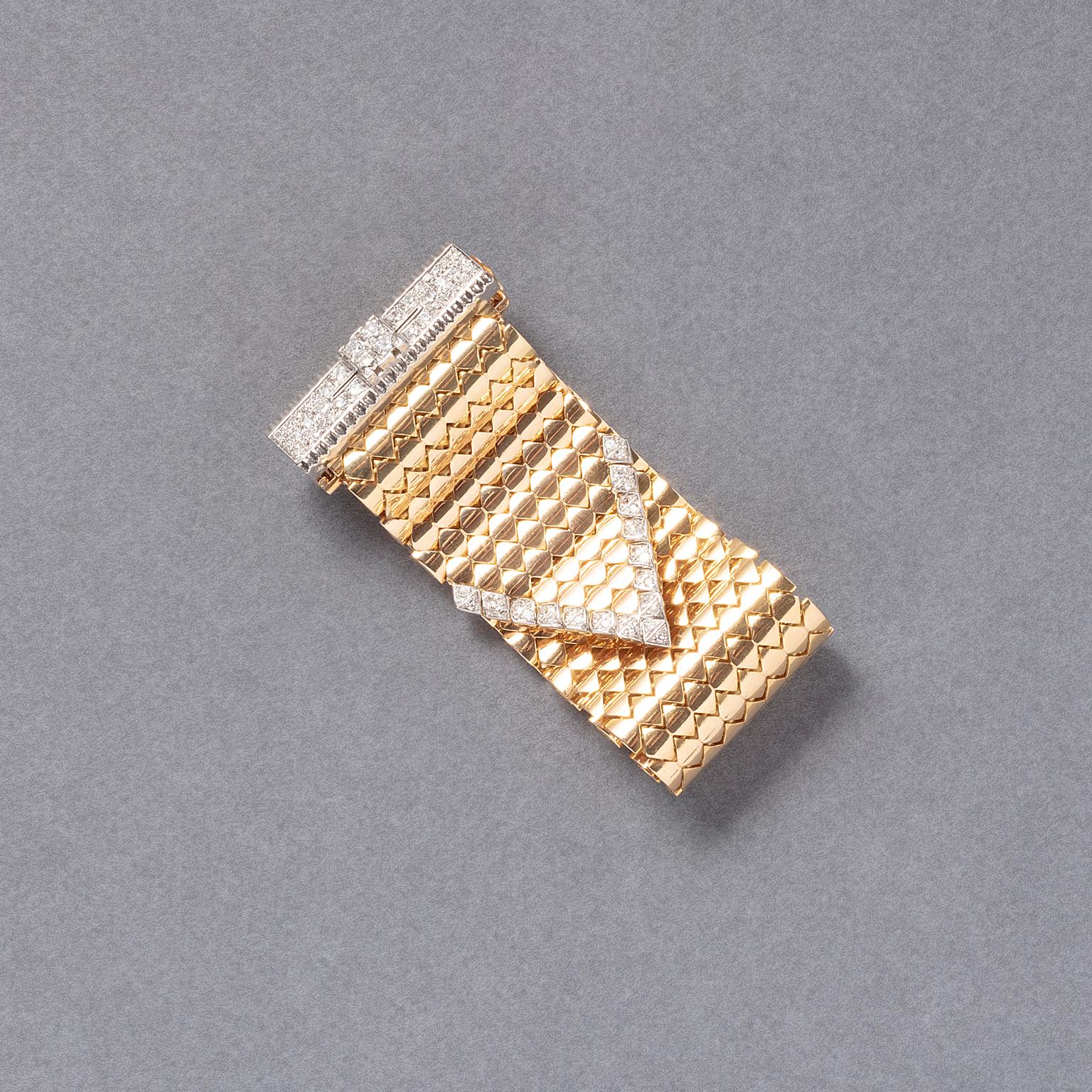 Bracciale francese con fibbia in oro 18k e diamanti In condizioni buone in vendita a Amsterdam, NL