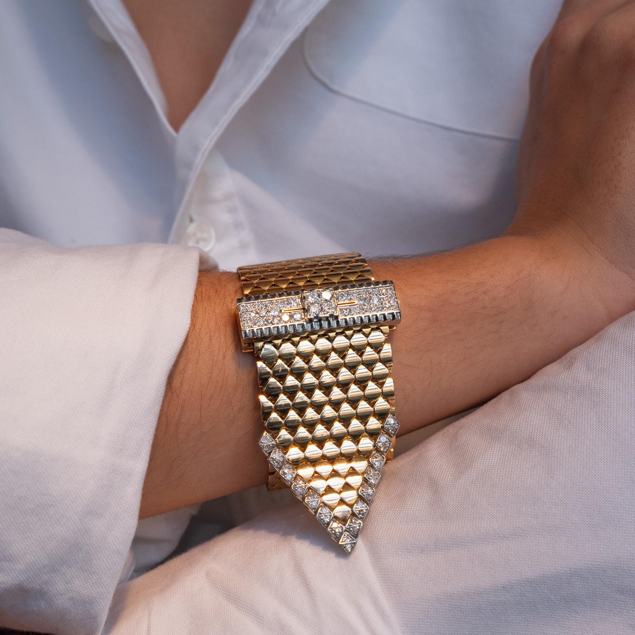 Bracciale francese con fibbia in oro 18k e diamanti in vendita 2