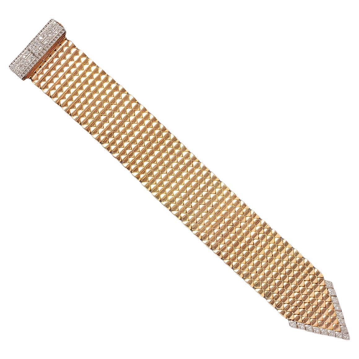 French 18k Gold Buckle Bracelet with Diamonds