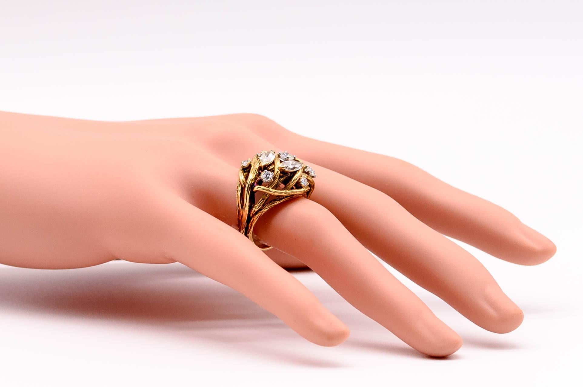 Artisan French 18k Gold Diamond Domed Pinky Ring