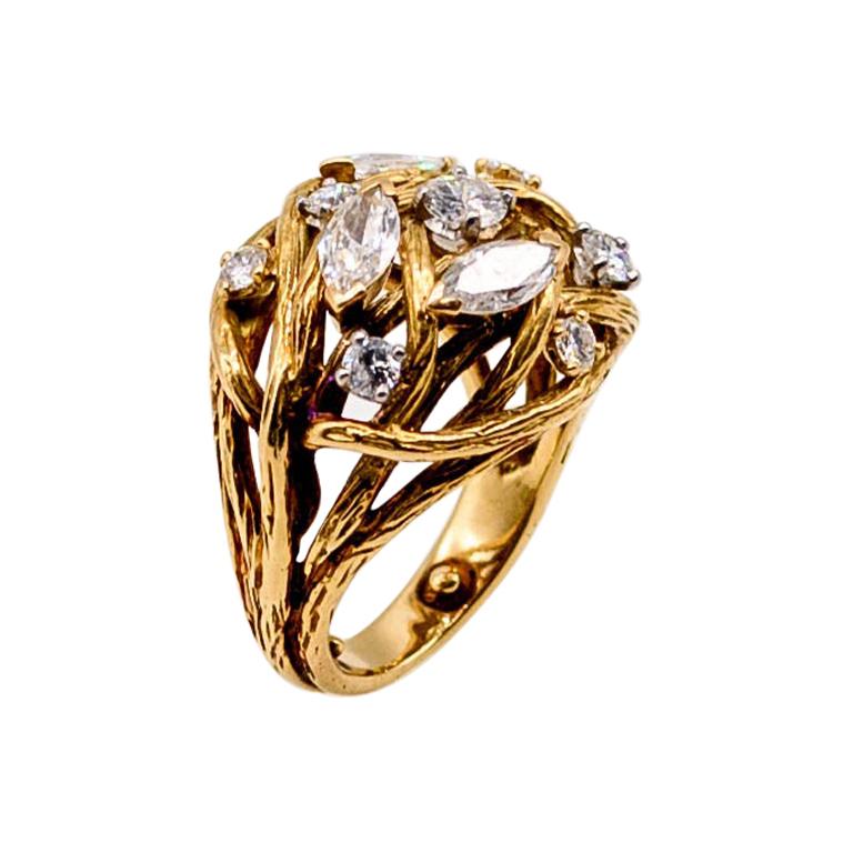 French 18k Gold Diamond Domed Pinky Ring
