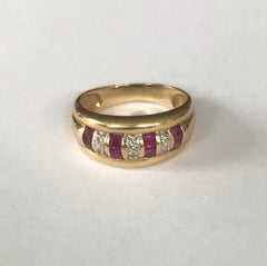 French 18k Gold Diamond Ruby Ring, 20th Century, Paris
