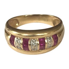 French 18k Gold Diamond Ruby Ring, 20th Century, Paris