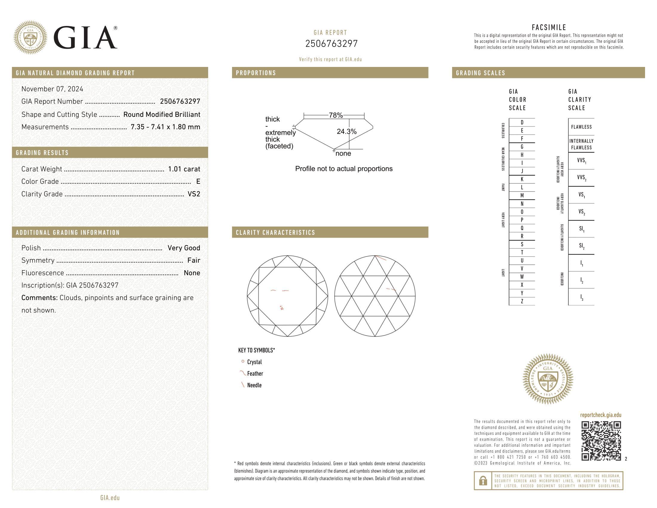 Anello solitario in oro francese 18k GIA 1,01ct E VS2 con castone rotondo di diamanti rosa in vendita 14