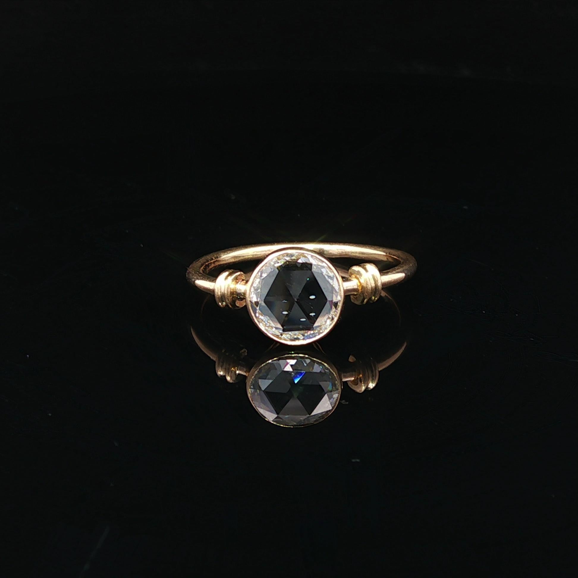 Taglio a rosa Anello solitario in oro francese 18k GIA 1,01ct E VS2 con castone rotondo di diamanti rosa in vendita