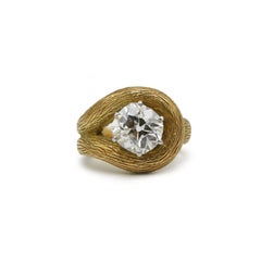 French 18K Gold Knot Ring with 1.76ct Old Mine Cut Diamond, GIA Certified