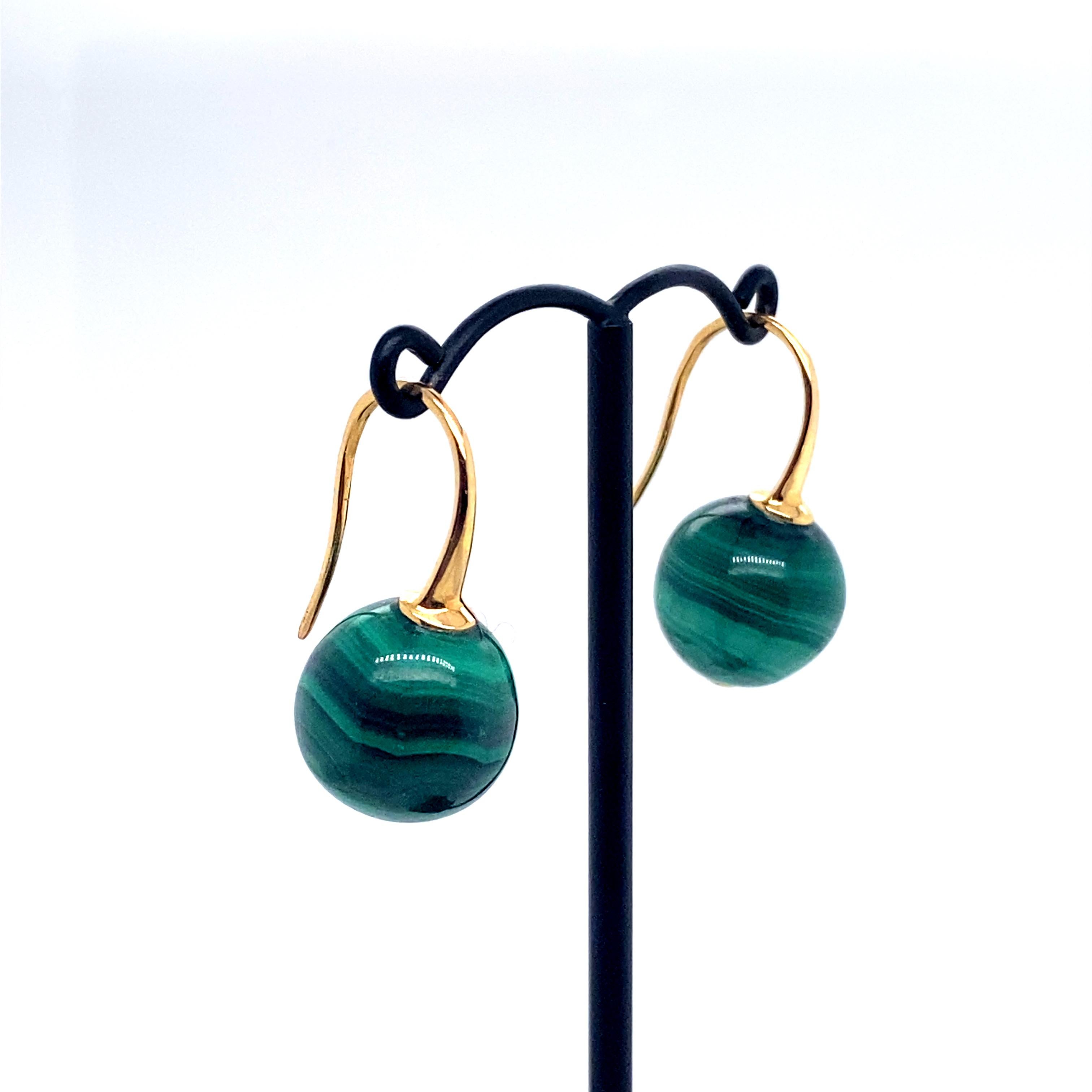 French 18K Gold Malachite Pendants Earrings 1