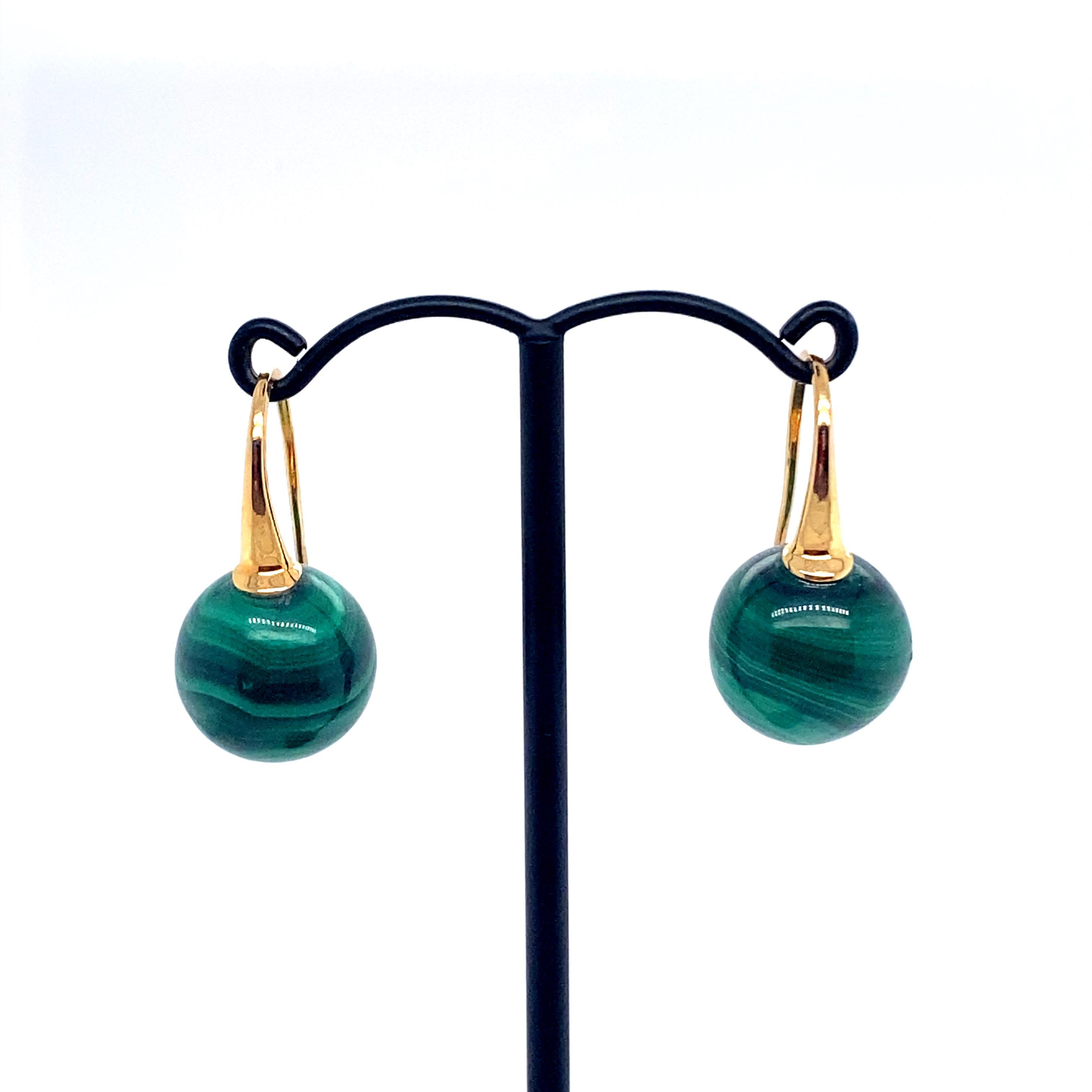 French 18K Gold Malachite Pendants Earrings 2